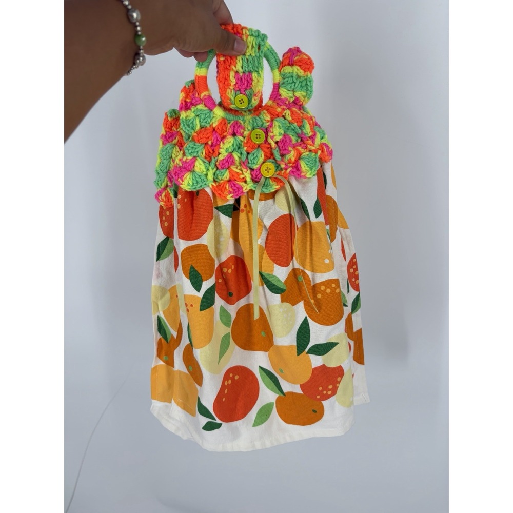 VTG Crochet Hanging Kitchen Towels Citrus Orange Fruit Retro Granny Cottagecore - Picture 9 of 9